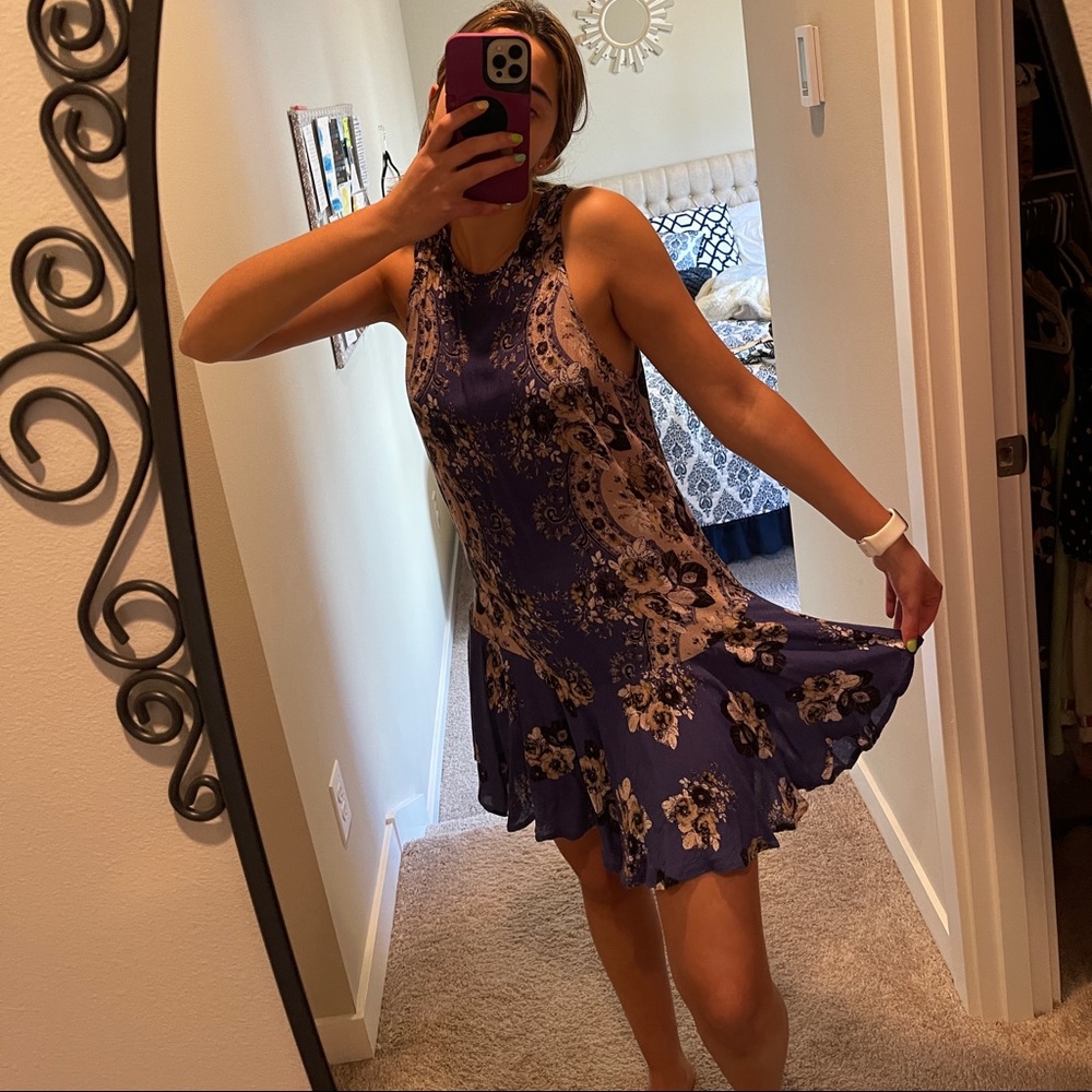 Free People Blue Floral Drop Waist Dress